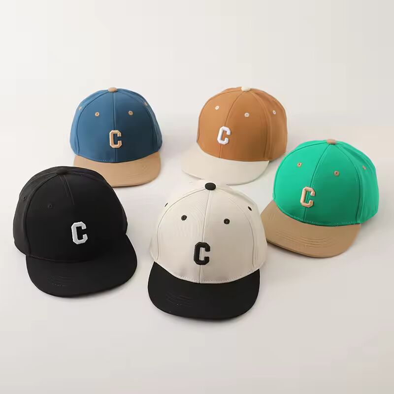 Fashion Kids Flat-Brim Baseball Cap 3-8Year Children Patchwork Peaked Hat Boy Girl Sunshade Visors C-Letter Baby Duck Tongue Cap
