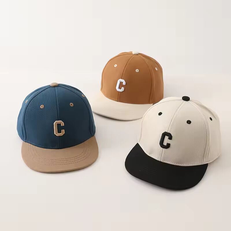 Fashion Kids Flat-Brim Baseball Cap 3-8Year Children Patchwork Peaked Hat Boy Girl Sunshade Visors C-Letter Baby Duck Tongue Cap